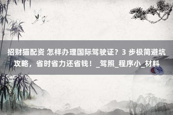 招财猫配资 怎样办理国际驾驶证？3 步极简避坑攻略，省时省力还省钱！_驾照_程序小_材料