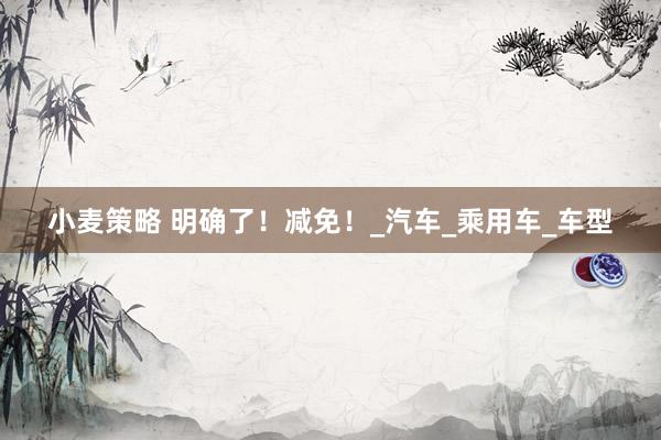 小麦策略 明确了！减免！_汽车_乘用车_车型